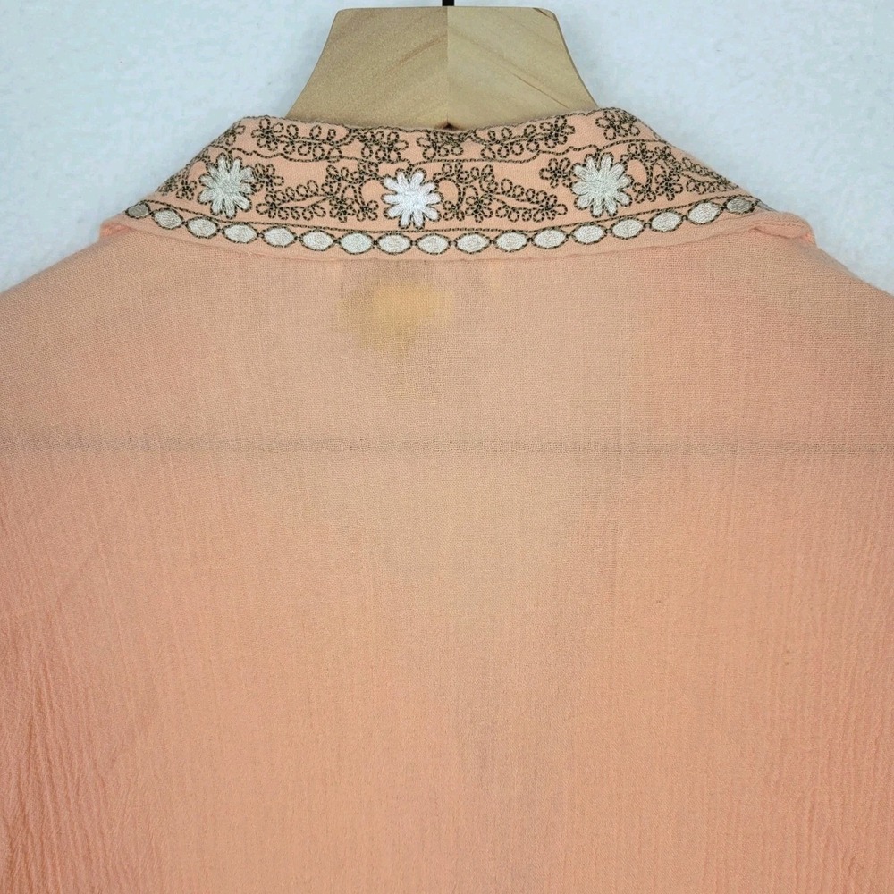 Dressbarn Vintage Peach Embroidered Blouse Womens L Cotton Boho Cottagecore - Picture 4 of 9